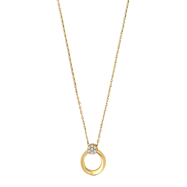 Siersbøl halskæde i 8 kt guld med zirkonia, cirkelvedhæng i klassisk design.